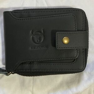 Black Leather Zip Wallet for Men